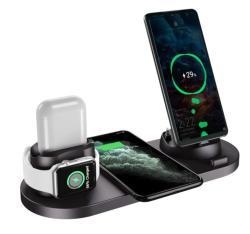 Wireless Charger For IPhone Fast Charger For Phone Fast Charging Pad For Phone Watch 6 In 1 Charging Dock Station - Black / 15W / USB