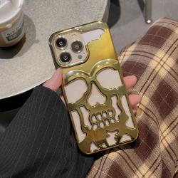 Luxury Plating 3D Skull Phone Case For I-Phone 14 Pro Max 13 12 11 Plus Breathable Glossy Hollow Out Gold Metallic Paint - Gold plating / Iphone15Promax