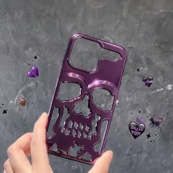 Luxury Plating 3D Skull Phone Case For I-Phone 14 Pro Max 13 12 11 Plus Breathable Glossy Hollow Out Gold Metallic Paint - Purple electroplating / Iphone14 pro