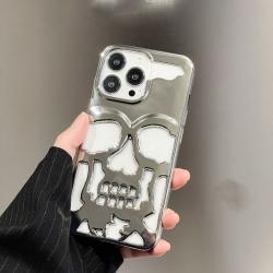 Luxury Plating 3D Skull Phone Case For I-Phone 14 Pro Max 13 12 11 Plus Breathable Glossy Hollow Out Gold Metallic Paint - Silver electroplating / Iphone14 plus