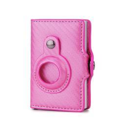 Multifunctional Card Holder Airtag Mens Short Card Holder Wallet Air Tag - Pink