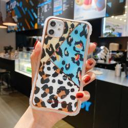 Electroplating love leopard print small waist protective cover phone case - Blue / Iphone12pro Max