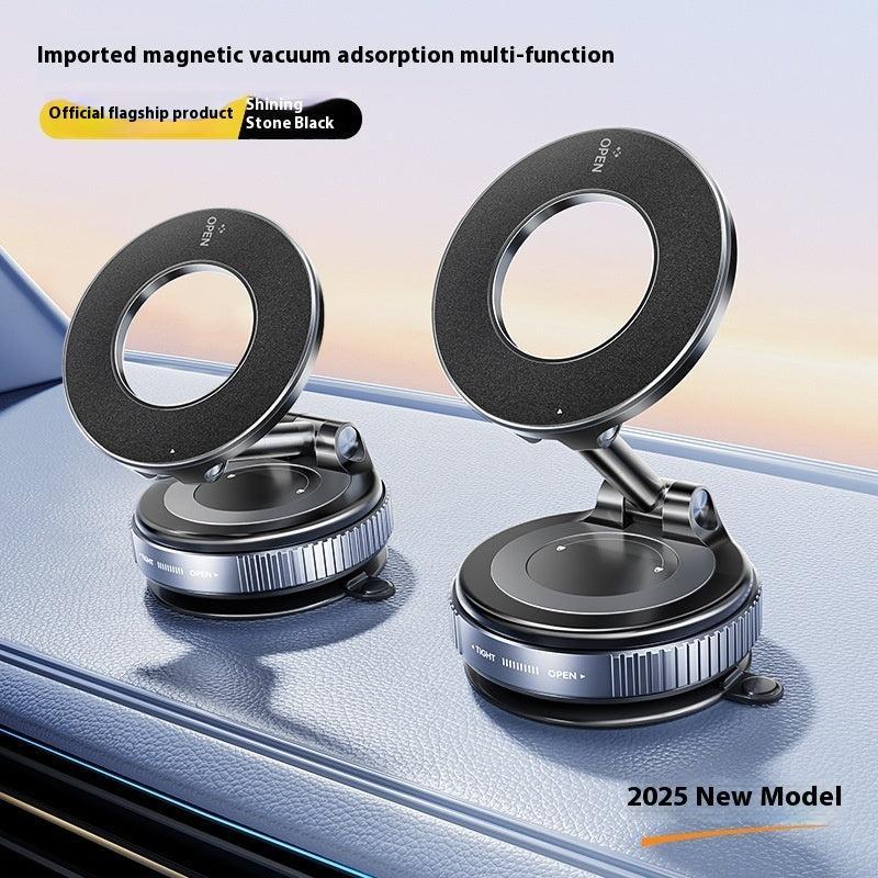 Magnetic Phone Holder With Vacuum Suction Foldable Adjustable Car Mount Magnetic Bracket Suction Nonslip For Busy Commuters - Black / Upgrade