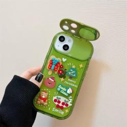 Xmas Santa Claus Cute Elk Hat Pendant Flip Christmas Phone Case For I Phone 15 14 13 12 11 Pro Max Pro Silicone Protection Cover - Single Shell Green / IPhone13Pro