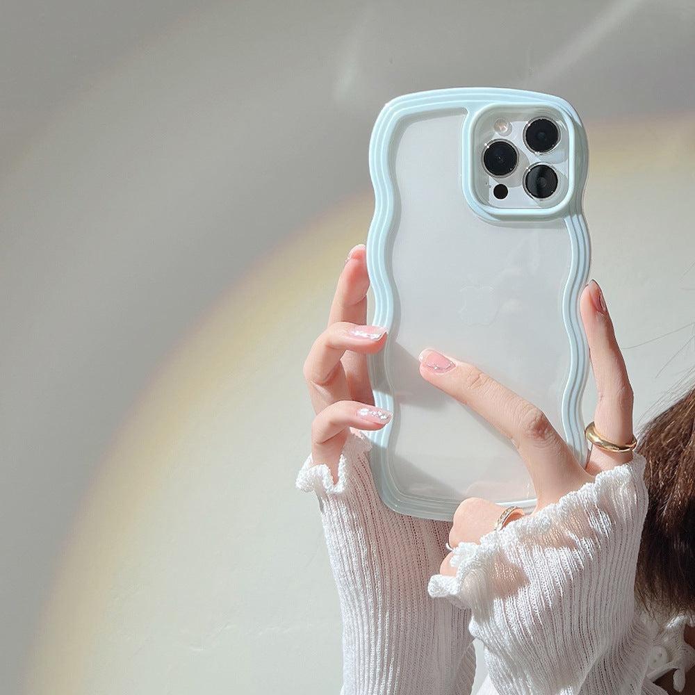 Wave Border Mobile Phone Case Solid Color Simple Candy Color - Light Blue / IPhone X