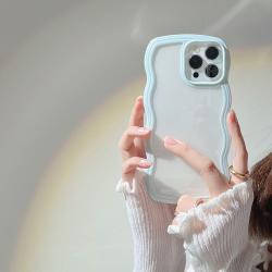 Wave Border Mobile Phone Case Solid Color Simple Candy Color - Light Blue / IPhone14