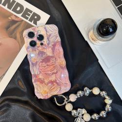 Retro Oil Painting Phone Case Blu-ray Flowers Shockproof Case For Iphone 13 12 13pro 14pro 13 Pro Max Silicone Phone Cover - Pink Band Bracelet / Iphone 11Pro Max
