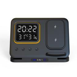 15W Wireless Chargers Stand 5 In1 LED Digital Alarm Clock Fast Charging Dock Station - Black / Suitable For Huawei Watch