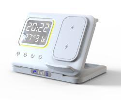 15W Wireless Chargers Stand 5 In1 LED Digital Alarm Clock Fast Charging Dock Station - White / Suitable For Apple Watch