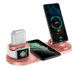 Wireless Charger For IPhone Fast Charger For Phone Fast Charging Pad For Phone Watch 6 In 1 Charging Dock Station - Pink / 15W / USB