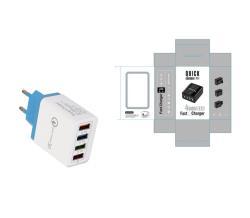 USB Charger Quick Charge 3.0 4 Phone Adapter For Tablet Portable Wall Mobile Charger Fast Charger - EU / Blue and box / Q1pc