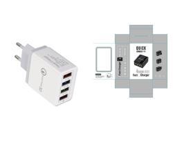 USB Charger Quick Charge 3.0 4 Phone Adapter For Tablet Portable Wall Mobile Charger Fast Charger - EU / Grey and box / Q1pc