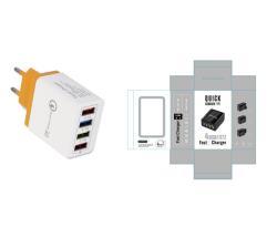 USB Charger Quick Charge 3.0 4 Phone Adapter For Tablet Portable Wall Mobile Charger Fast Charger - EU / Orange and box / Q1pc