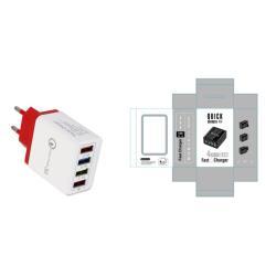 USB Charger Quick Charge 3.0 4 Phone Adapter For Tablet Portable Wall Mobile Charger Fast Charger - EU / Red and box / Q1pc