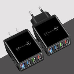 USB Charger Quick Charge 3.0 4 Phone Adapter For Tablet Portable Wall Mobile Charger Fast Charger - UK / Full black / Q1pc