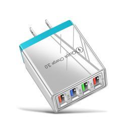 USB Charger Quick Charge 3.0 4 Phone Adapter For Tablet Portable Wall Mobile Charger Fast Charger - US / Blue / Q1pc