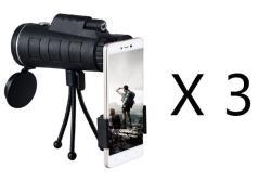 Compatible with Apple, Monocular Telescope Zoom Scope with Compass Phone Clip Tripod - 3 pcs