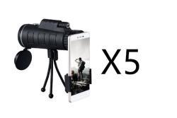 Compatible with Apple, Monocular Telescope Zoom Scope with Compass Phone Clip Tripod - 5 pcs