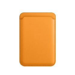 For Magsafe Magnetic Luxury Leather Card Holder Wallet Case For 14 Pro Max 13 12 Phone Bag Adsorption Accessories Cover - Mango yellow