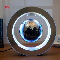Round LED World Map Floating Globe Magnetic Levitation Light Anti Gravity Magic - Black English US