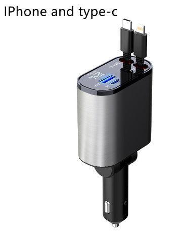 Metal Car Charger 100W Super Fast Charging Car Cigarette Lighter USB And TYPE-C Adapter - Apple plus Huawei / 100W