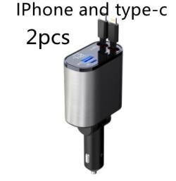 Metal Car Charger 100W Super Fast Charging Car Cigarette Lighter USB And TYPE-C Adapter - Metal Silver Gray2pcs / 100W