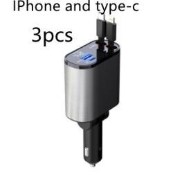 Metal Car Charger 100W Super Fast Charging Car Cigarette Lighter USB And TYPE-C Adapter - Metal Silver Gray3pcs / 100W
