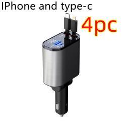 Metal Car Charger 100W Super Fast Charging Car Cigarette Lighter USB And TYPE-C Adapter - Metal Silver Gray4pcs / 100W