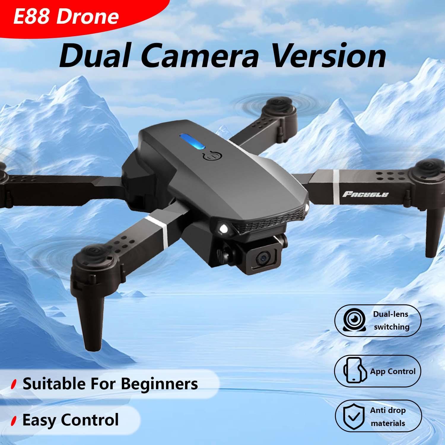 E88 Dual Camera Drone, WiFi FPV Double Folding RC Quadcopter Altitude Hold, Remote Control Toy For Beginners, Ideal Mens Gift For Outdoor Fun, Great For Christmas, Halloween, And Thanksgiving