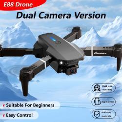 E88 Dual Camera Drone, WiFi FPV Double Folding RC Quadcopter Altitude Hold, Remote Control Toy For Beginners, Ideal Mens Gift For Outdoor Fun, Great For Christmas, Halloween, And Thanksgiving