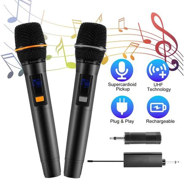 UHF Wireless Microphones Rechargeable Wireless Microphones Metal Handheld Dynamic Mics With 262FT Range For Karaoke Party DJ Wedding Speech Outdoor Events