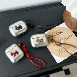 Minimalist Electroplated Matte Silver Puppy-themed Soft Phone Case For Earphones