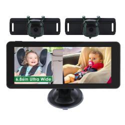 1Pc 1080P Baby Car Camera For 2 Kids Dual Channel Car Baby Monitor Rear Facing Car Seat Camera With 120Degree Wide View 6.86In HD Split Screen Night Vision