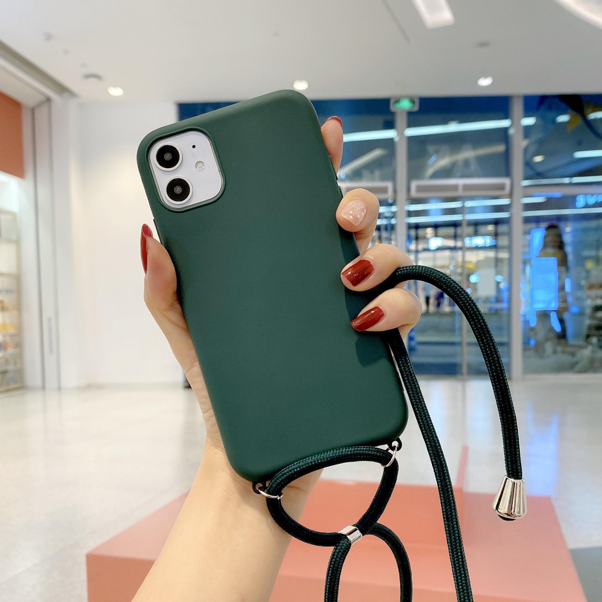 Compatible with Apple, Compatible with Apple , Suitable For Iphone11 Pure Color Silicone Lanyard Fall Protection Cover