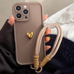 Silicone Phone Case With Lanyard Heart Design And Gold-plated Finish