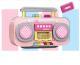 Small Particle Building Blocks Pink Mini Tape Recorder Model Inserting Building Blocks