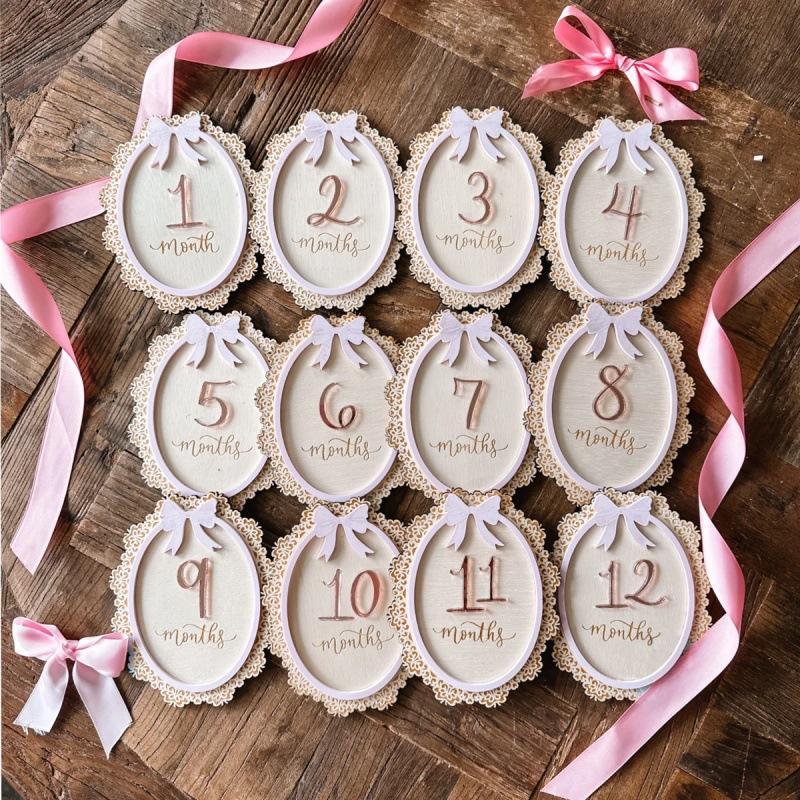 Ins Style Wooden Lace Frame Bow Milestone