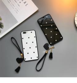 Compatible with Apple , Love Dot Mobile Phone Case With Lanyard Glass Case