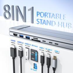 Aluminum Alloy HUB Multi-interface HDMI 8 In 1 Docking Station Laptop Stand