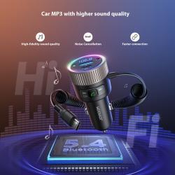 Car Bluetooth Transmitter Digital Display 60W Fast Car Phone Charger With Spring C Line