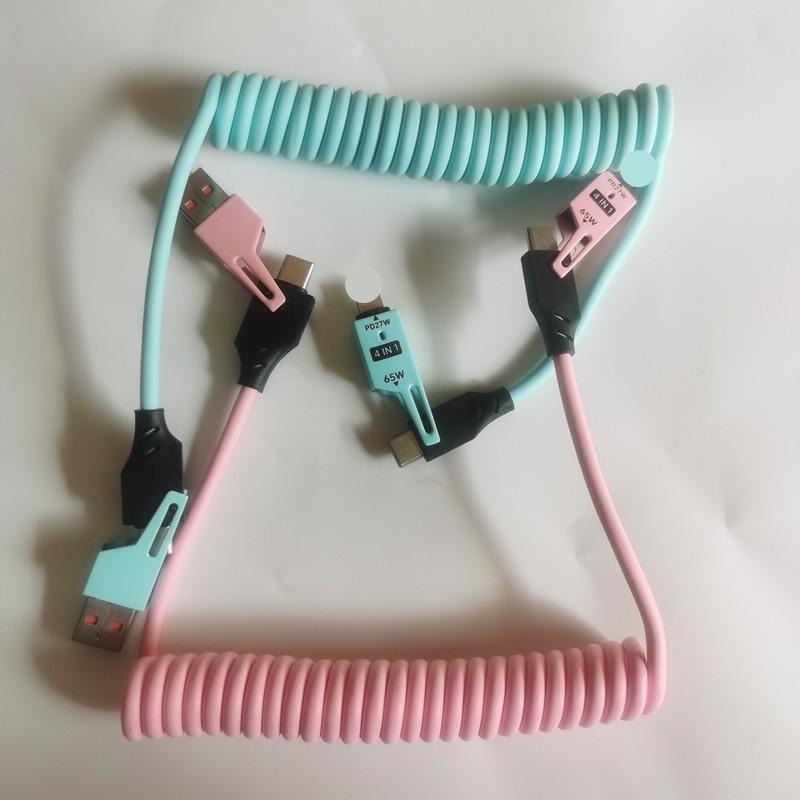 Spring Mech Four-in-one Flexible Wire Mobile Phone Data Cable