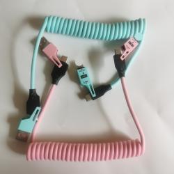 Spring Mech Four-in-one Flexible Wire Mobile Phone Data Cable