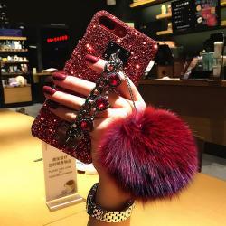 Compatible with Apple , Diamond hair ball bracelet phone case