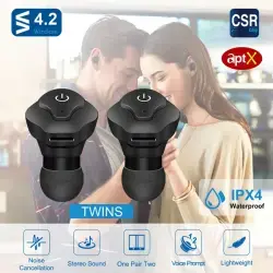 True Wireless Earbuds CSR V4.2 In-ear Stereo Headsets IP44 Waterproof Apt-X TWS Headphones Noise Cancelling