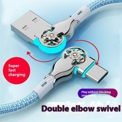Double Bend Rotating Braided Lengthened Type-c Fast Charge Data Cable Car Charging Cable With Light