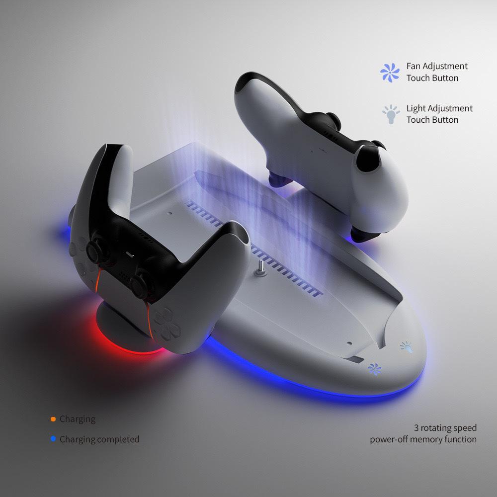 Host Multi-function Cooler Pad Fan PS5 Handle Fixed Charger Charging Belt RGB Colorful Ambience Light