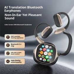 Ear-mounted LCD New Touch Color Screen Open Non In-ear OWS Noise Reduction New AI Translation Headphones