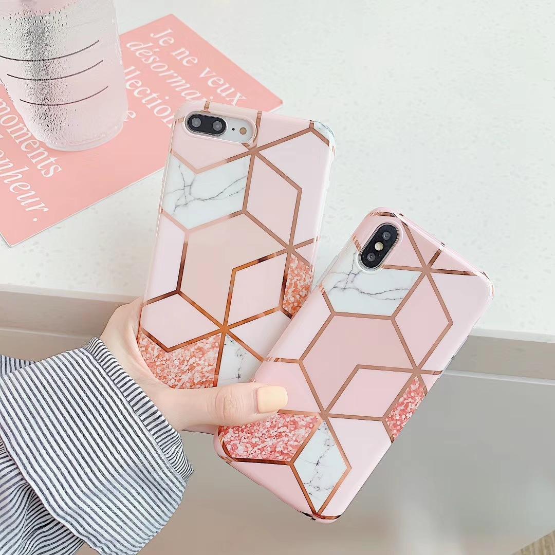 Compatible with Apple , Geometric Pattern Hot Stamping Marble Phone Case