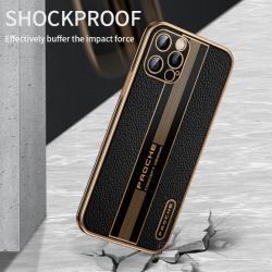 Compatible with Apple , Lychee Pattern Mobile Phone Case Electroplating Leather Pattern Soft Side Shell