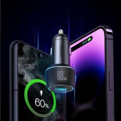 60W High Power Dual Port Button Car Charger